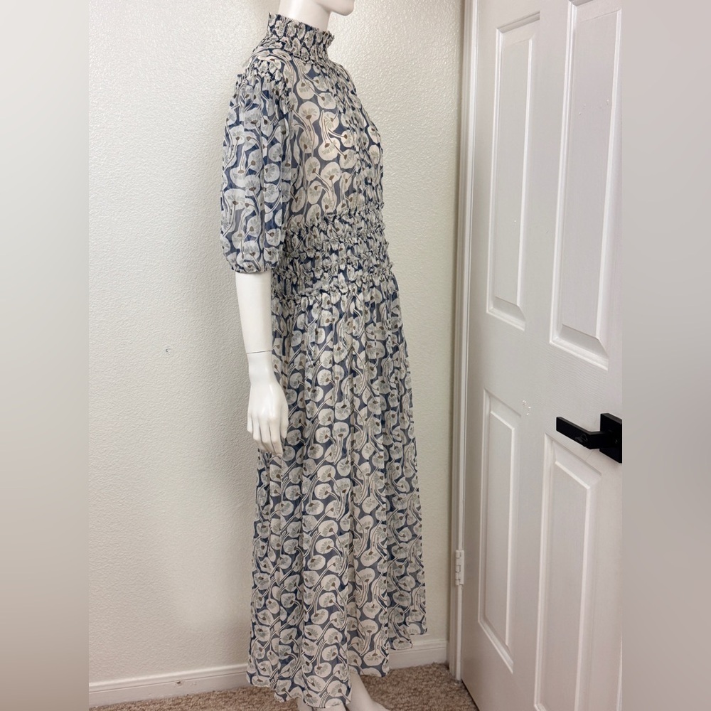 Rebecca Taylor Cottagecore Floral Blue and Cream Long Dress Size 12 F45 - Picture 10 of 16